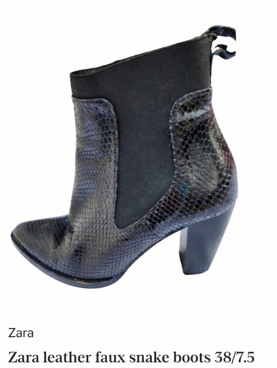 Zara Shoes - Zara Faux Snakeskin Chelsea Ankle Boots Black Pointed Toe Heeled 38 7.5